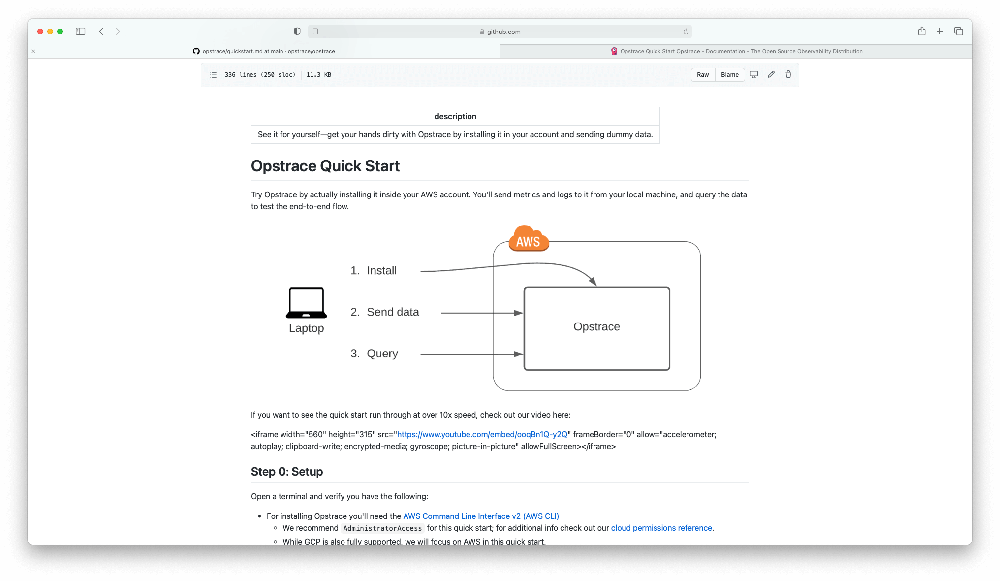 the opstrace quickstart guide on github