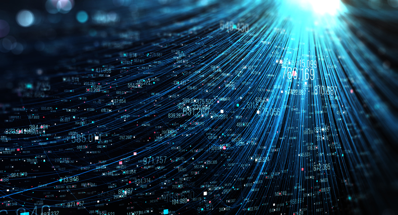 Data transmission channel. Motion of digital data flow. Transferring of big data.