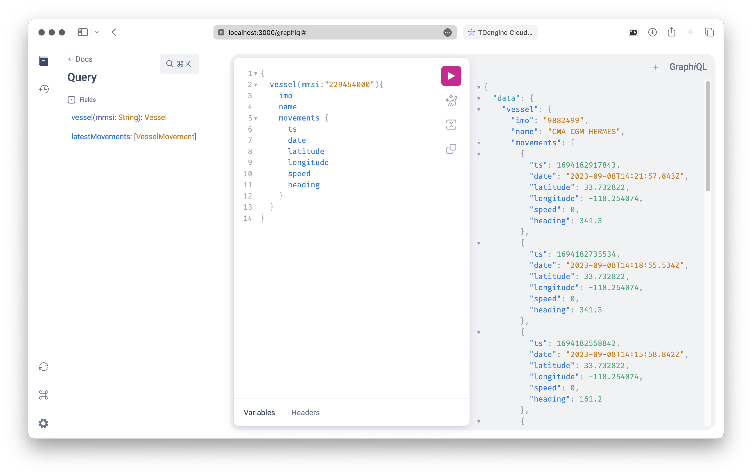 screenshot showing graphiql output of the query
